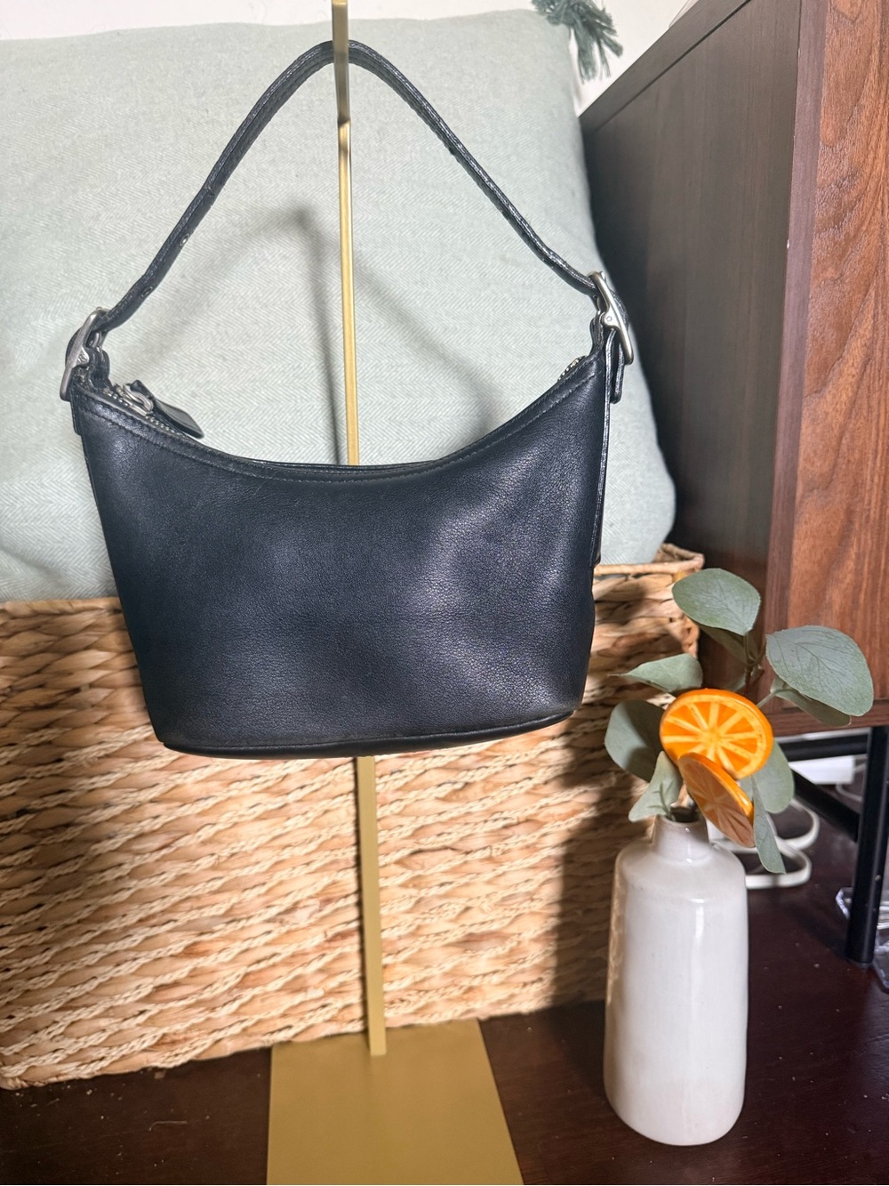 VINTAGE Y2K Coach Black Leather Mini Demi Baguette Bag made in Costa Rica